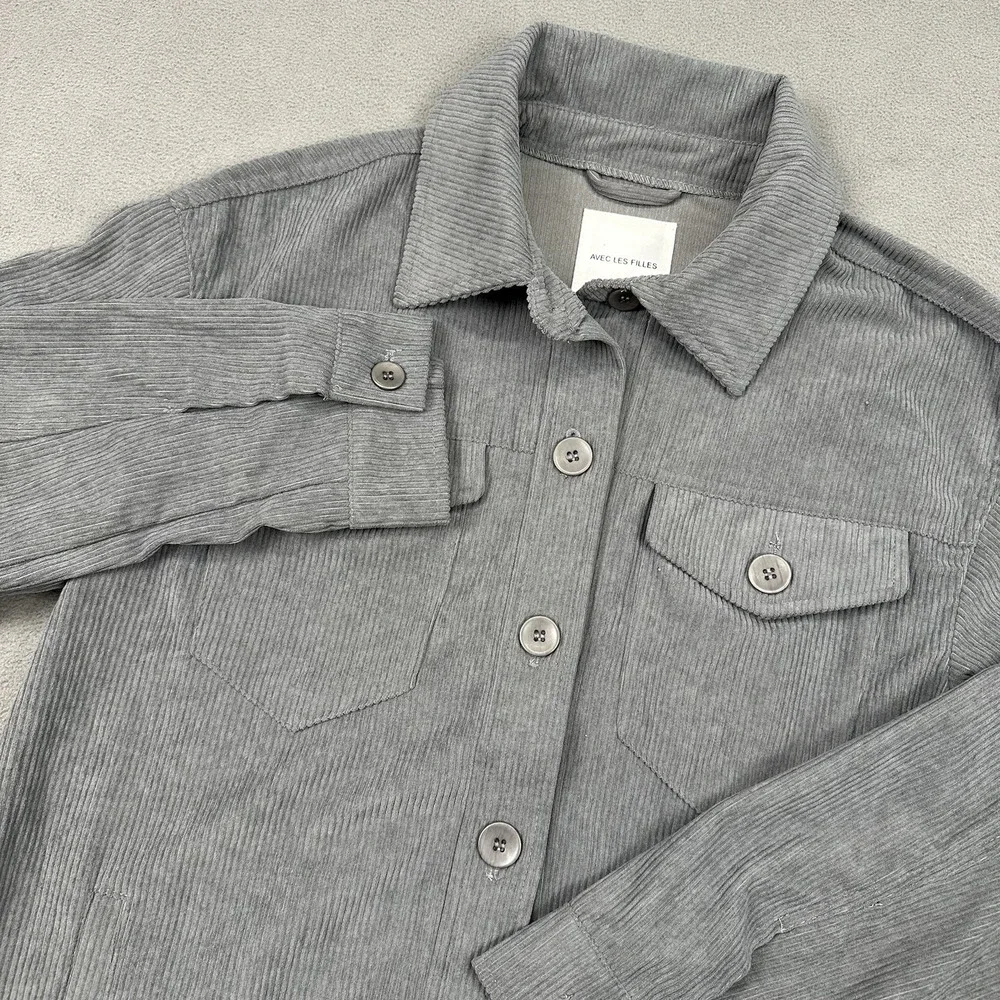 Avec Le Filles Chore Corduroy Shacket Jacket Size M Gray Utility Anthropologie - Picture 1 of 9